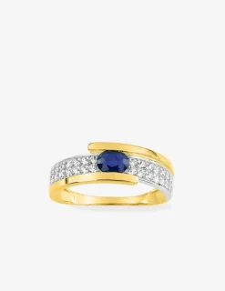 Bague or jaune 375 ‰ rhodium, saphir et oxyde de zirconium SO OR
