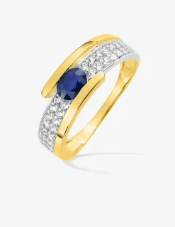 Bague or jaune 375 ‰ rhodium, saphir et oxyde de zirconium SO OR