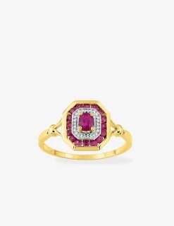 Bague or jaune 750 ‰, rhodium et pavage rubis SO OR