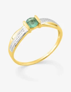 Bague or jaune 750 ‰, rhodium, émeraude SO OR