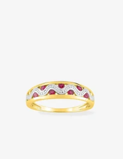 Bague or jaune 750 ‰, rhodium et rubis ronds SO OR