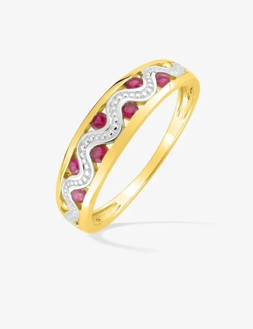 Bague or jaune 750 ‰, rhodium et rubis ronds SO OR
