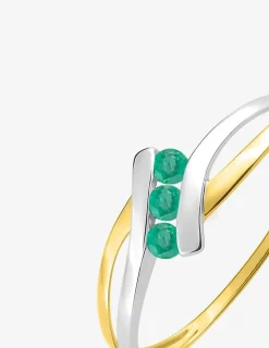 Bague or jaune 750 ‰, rhodium et trio d'émeraudes SO OR