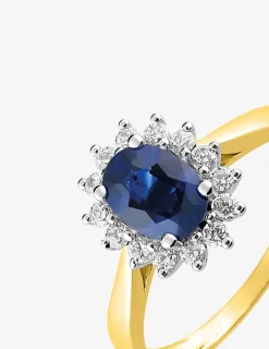 Bague or jaune 750 ‰, rhodium, saphir, oxydes de zirconium SO OR