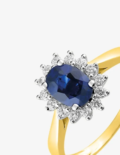 Bague or jaune 750 ‰, rhodium, saphir, oxydes de zirconium SO OR