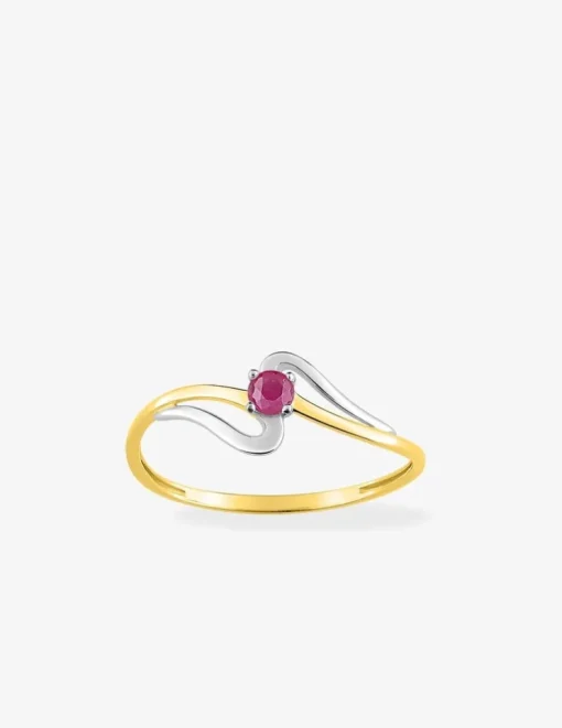 Bague or jaune 750 ‰, rhodium et rubis SO OR