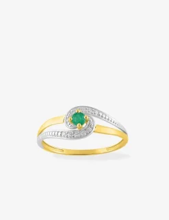 Bague or jaune 750 ‰, rhodium et émeraude SO OR