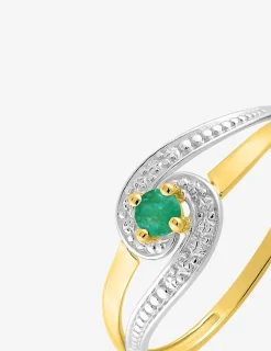 Bague or jaune 750 ‰, rhodium et émeraude SO OR