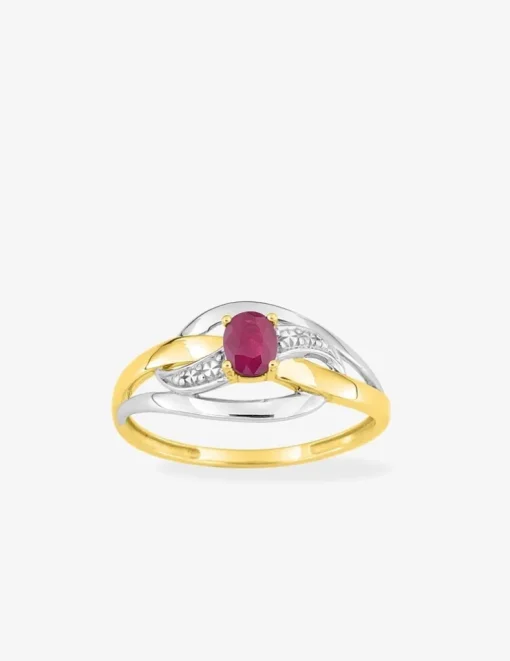 Bague or jaune 750 ‰, rhodium et rubis ovale SO OR