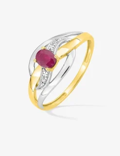Bague or jaune 750 ‰, rhodium et rubis ovale SO OR