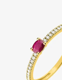 Bague or jaune 750 ‰, rubis et oxydes de zirconium SO OR