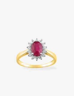 Bague or jaune 750 ‰, rubis, oxydes de zirconium et rhodium SO OR