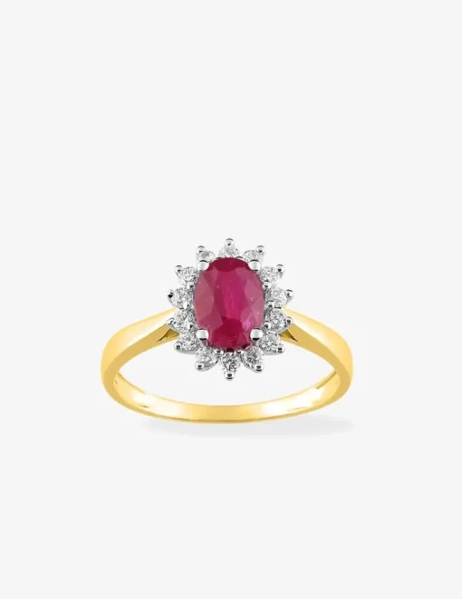 Bague or jaune 750 ‰, rubis, oxydes de zirconium et rhodium SO OR