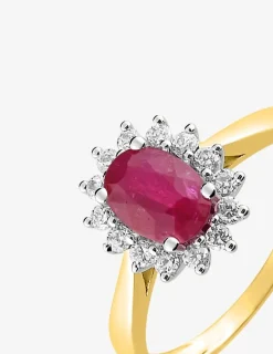 Bague or jaune 750 ‰, rubis, oxydes de zirconium et rhodium SO OR