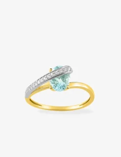 Bague or jaune 375‰, aigue-marine, oxyde de zirconium SO OR