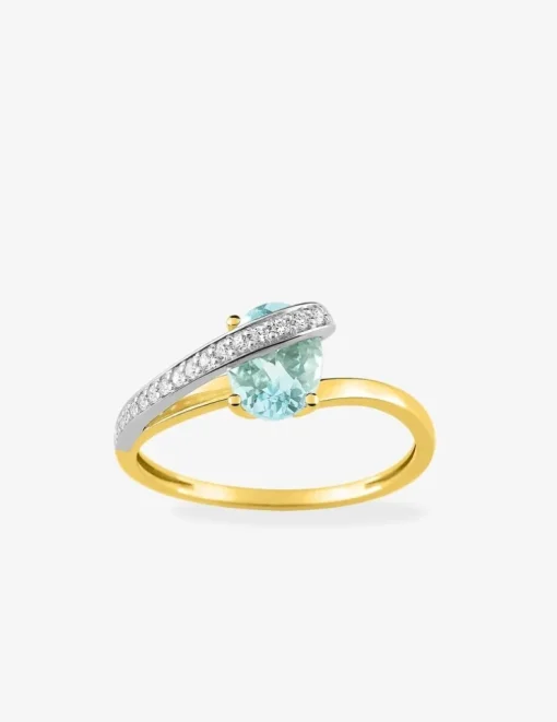 Bague or jaune 375‰, aigue-marine, oxyde de zirconium SO OR