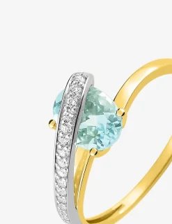 Bague or jaune 375‰, aigue-marine, oxyde de zirconium SO OR