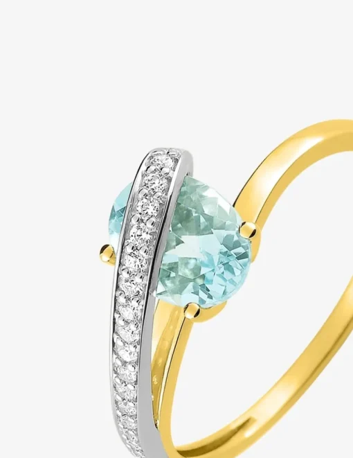 Bague or jaune 375‰, aigue-marine, oxyde de zirconium SO OR