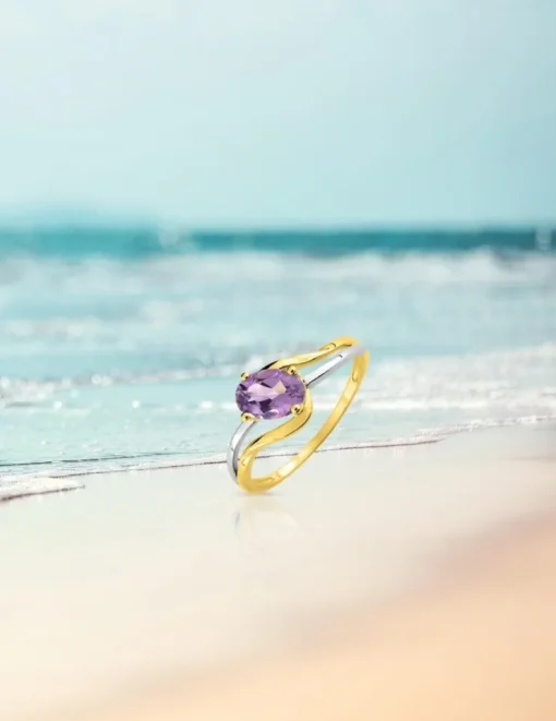Bague or jaune 375‰, améthyste, rhodié SO OR