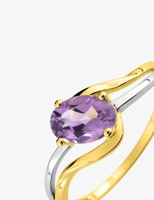 Bague or jaune 375‰, améthyste, rhodié SO OR