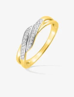 Bague or jaune 375‰ et brins oxydes de zirconium sur rhodium SO OR