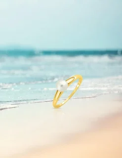 Bague or jaune 375‰ et perles 4 mm SO OR