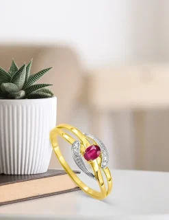 Bague or jaune 375‰ et rubis SO OR