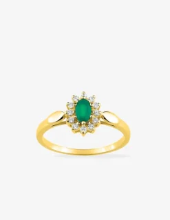 Bague or jaune 375‰, émeraude, oxyde de zirconium SO OR