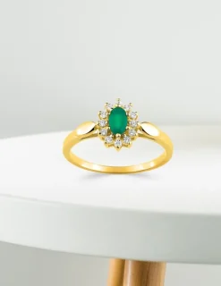 Bague or jaune 375‰, émeraude, oxyde de zirconium SO OR