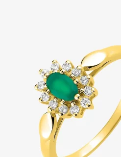 Bague or jaune 375‰, émeraude, oxyde de zirconium SO OR