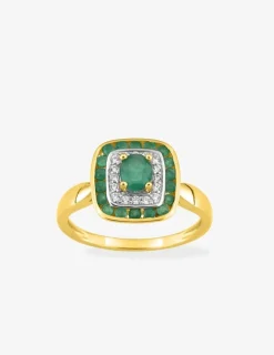 Bague or jaune 375‰, émeraudes, oxyde de zirconium SO OR