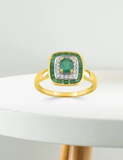 Bague or jaune 375‰, émeraudes, oxyde de zirconium SO OR