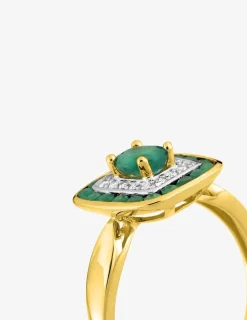 Bague or jaune 375‰, émeraudes, oxyde de zirconium SO OR