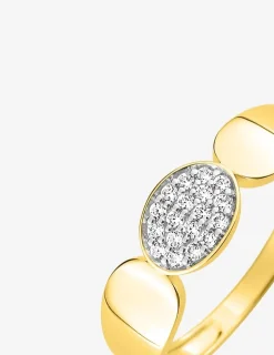 Bague or jaune 375‰ motif ovale rhodium et oxydes de zirconium SO OR