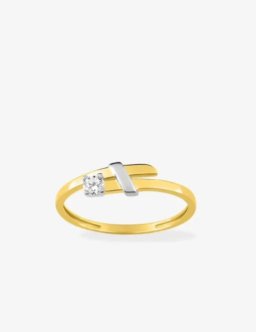 Bague or jaune 375‰ rhodium et oxyde de zirconium SO OR
