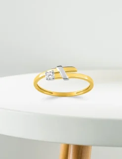 Bague or jaune 375‰ rhodium et oxyde de zirconium SO OR