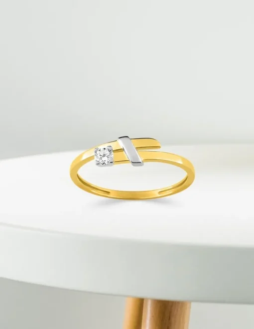 Bague or jaune 375‰ rhodium et oxyde de zirconium SO OR