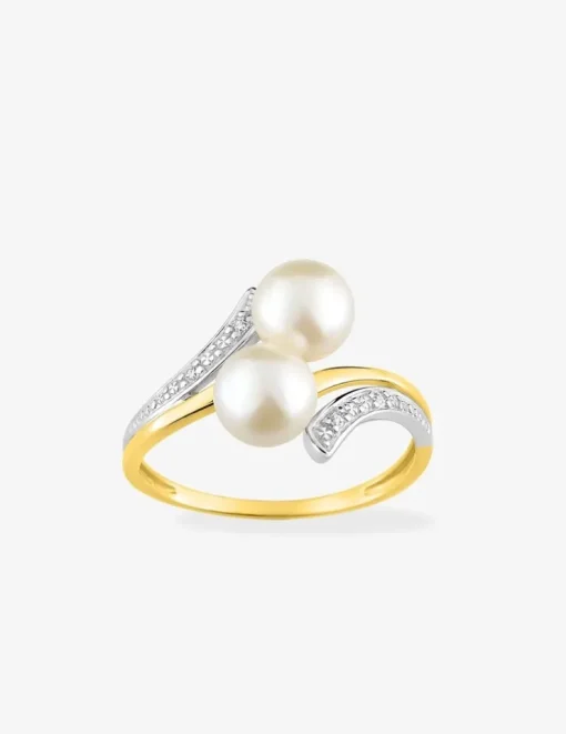 Bague or jaune 375‰, rhodium, perles de culture d'eau douce 6 mm et oxydes de zirconium SO OR