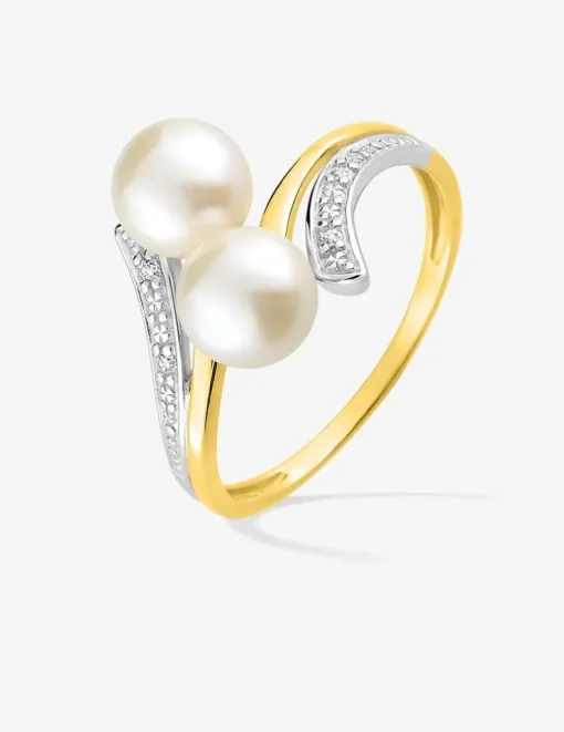 Bague or jaune 375‰, rhodium, perles de culture d'eau douce 6 mm et oxydes de zirconium SO OR