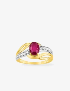 Bague or jaune 375‰, rubis et oxyde de zirconium SO OR