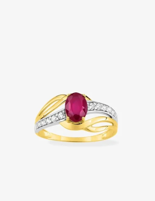 Bague or jaune 375‰, rubis et oxyde de zirconium SO OR