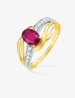 Bague or jaune 375‰, rubis et oxyde de zirconium SO OR