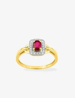 Bague or jaune 375‰, rubis et oxyde de zirconium SO OR