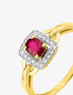Bague or jaune 375‰, rubis et oxyde de zirconium SO OR