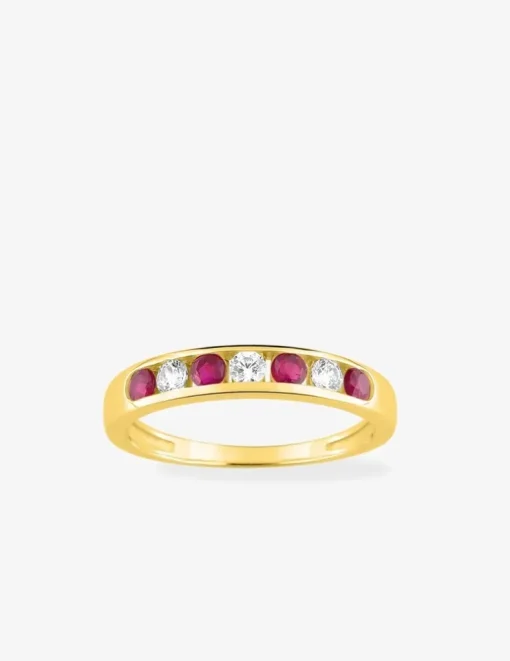 Bague or jaune 375‰, rubis et oxyde de zirconium SO OR
