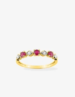 Bague or jaune 375‰, rubis ronds et oxydes de zirconium losanges SO OR