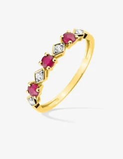 Bague or jaune 375‰, rubis ronds et oxydes de zirconium losanges SO OR
