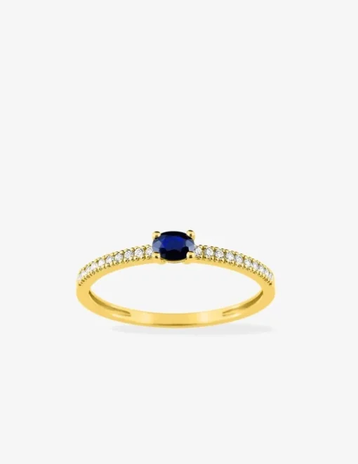 Bague or jaune 375‰, saphir et oxyde de zirconium SO OR