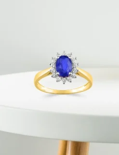 Bague or jaune 375‰, saphir et oxyde de zirconium SO OR