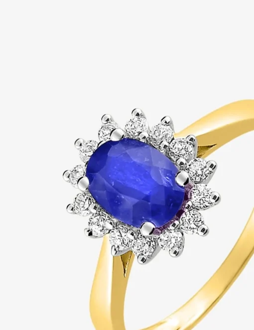 Bague or jaune 375‰, saphir et oxyde de zirconium SO OR
